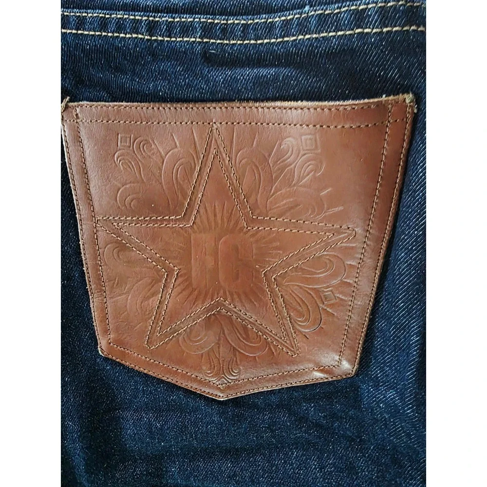 FCUK Jeans Denim Skirt Women's Size 8 Brown Leather Star Pockets Blue Pencil NEW - Picture 5 of 8